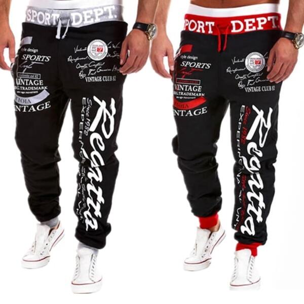 DressLily Letter Print Color Block Rib Splicing Loose Fit Beam Feet Men's Polyester Sweatpants Review