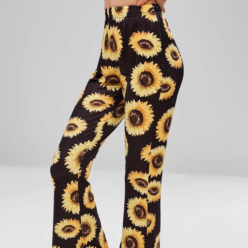 Zaful Sunflower Print Flare Bottom Pants Review