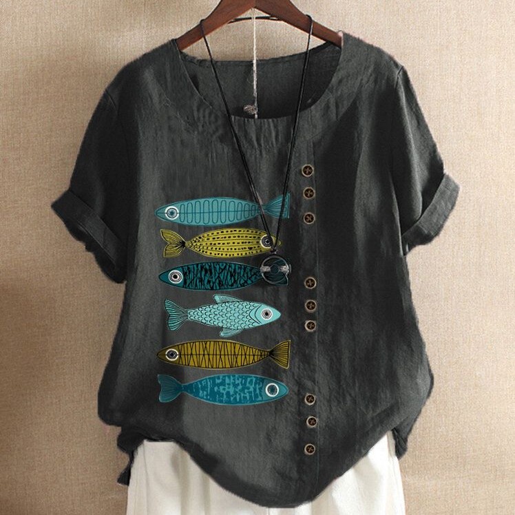 Newchic Fish Print O-Neck Cotton T-shirt Review