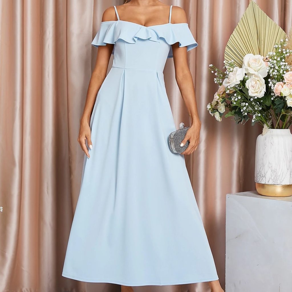 Yoins Blue Ruffle Trim Maxi Dress Review 