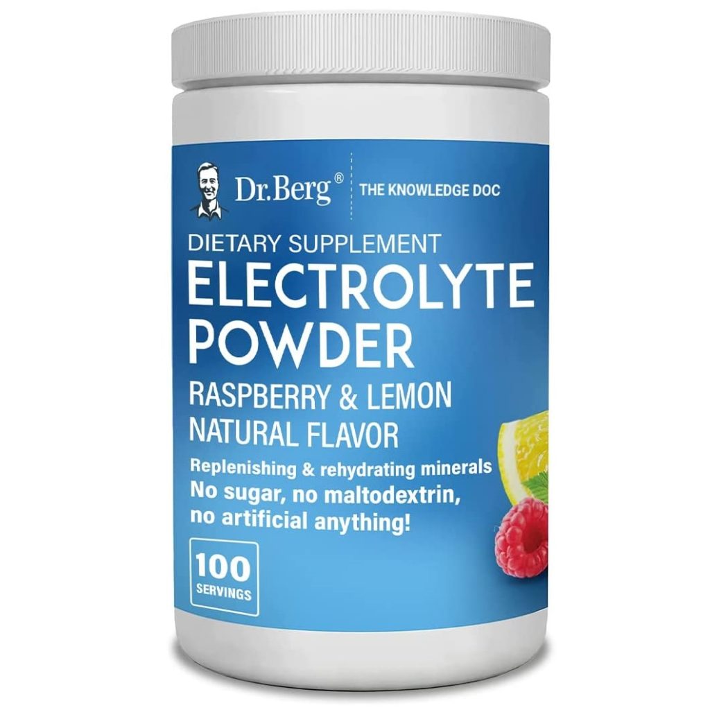 10 Best Electrolyte Powders 2 Dr. Berg's Electrolyte Powder, Raspberry & Lemon Natural Flavor - Hydration Drink Mix Supplement w/ 13x Potassium - Boost Energy & Keto Friendly - NO Maltodextrin Sugar & Carb Free - 100 Servings